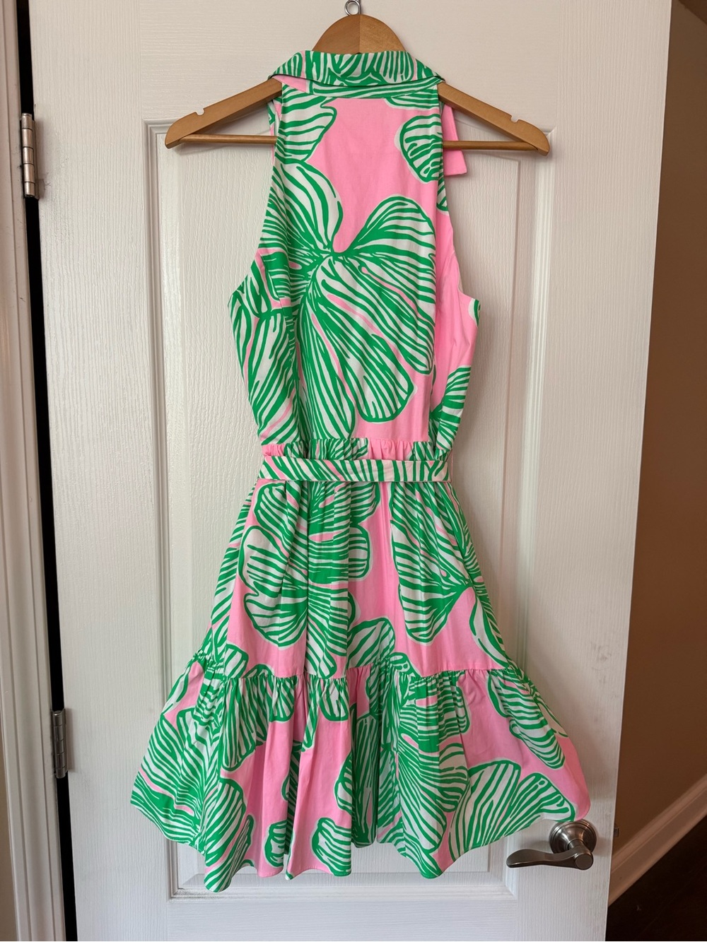 NWT Lilly Pulitzer Pink/Green Trisha Stretch Shirtdress: Who Let the Fronds Out - Picture 4 of 11